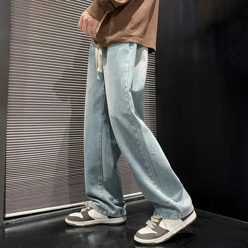 2025 New Fashion Summer Men's Denim Pants Old Blue Washed Male Brand Jeans Straight Casual Menwear Loose Wide Leg Trousers