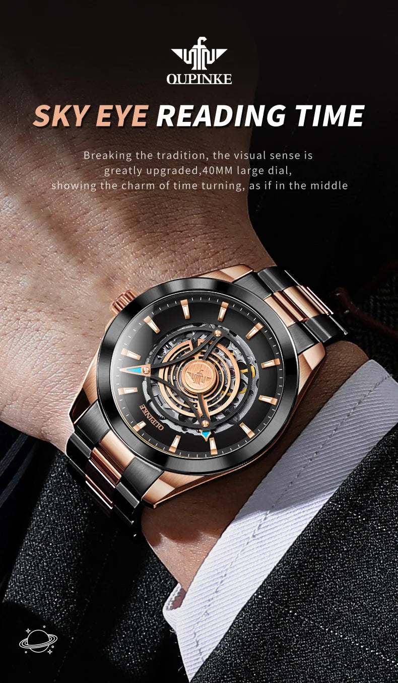 OUPINKE 3206 Men's Watches Sky Eye Automatic Mechanical Wristwatch for Man Waterproof Stainless Steel Luminous Sapphire Luxury