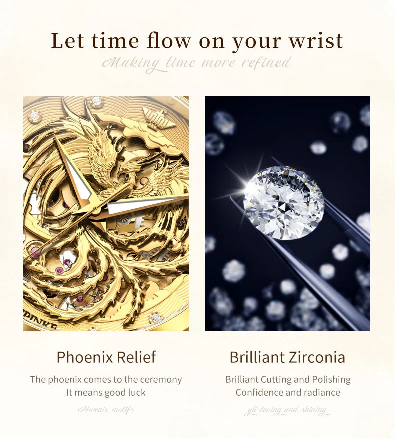 OUPINKE High End Gold Dragon Watch for Men Women Tungsten steel Automatic Mechanical Couple Watches Luxury Couple Wristwatches