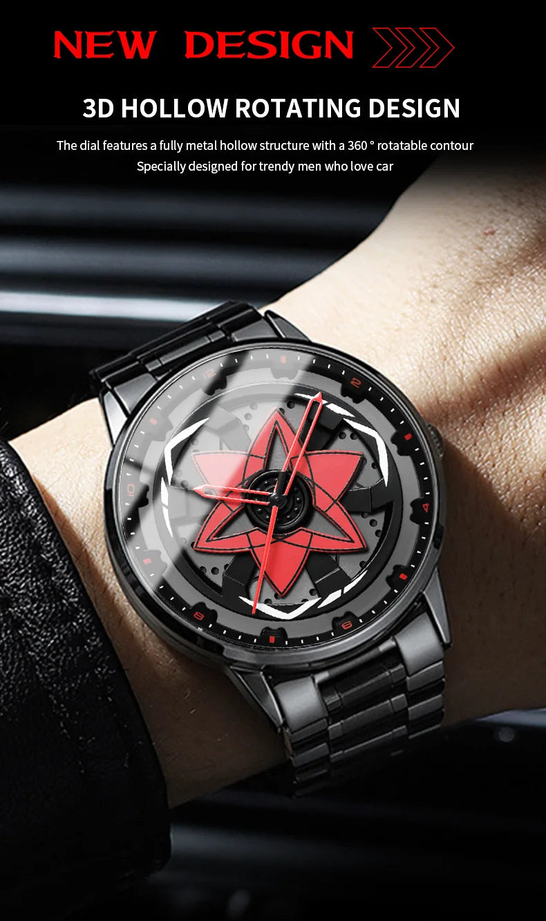Kaleidoscope Sharingan Rotary Dial Watch 3D Japanese Anime Dial Quartz Men's Watch Top Brand Luxury Waterproof Fashion Men Watch