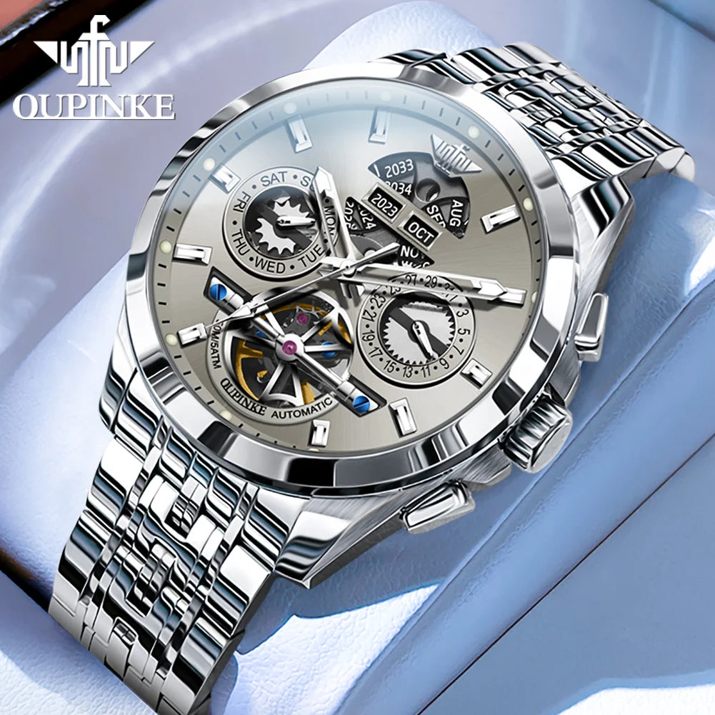 OUPINKE 3251 Watch For Men Auto Date Hollow Skeleton Luxury Automatic Mechanical Hand Clock Top Brand Waterproof Man Watches