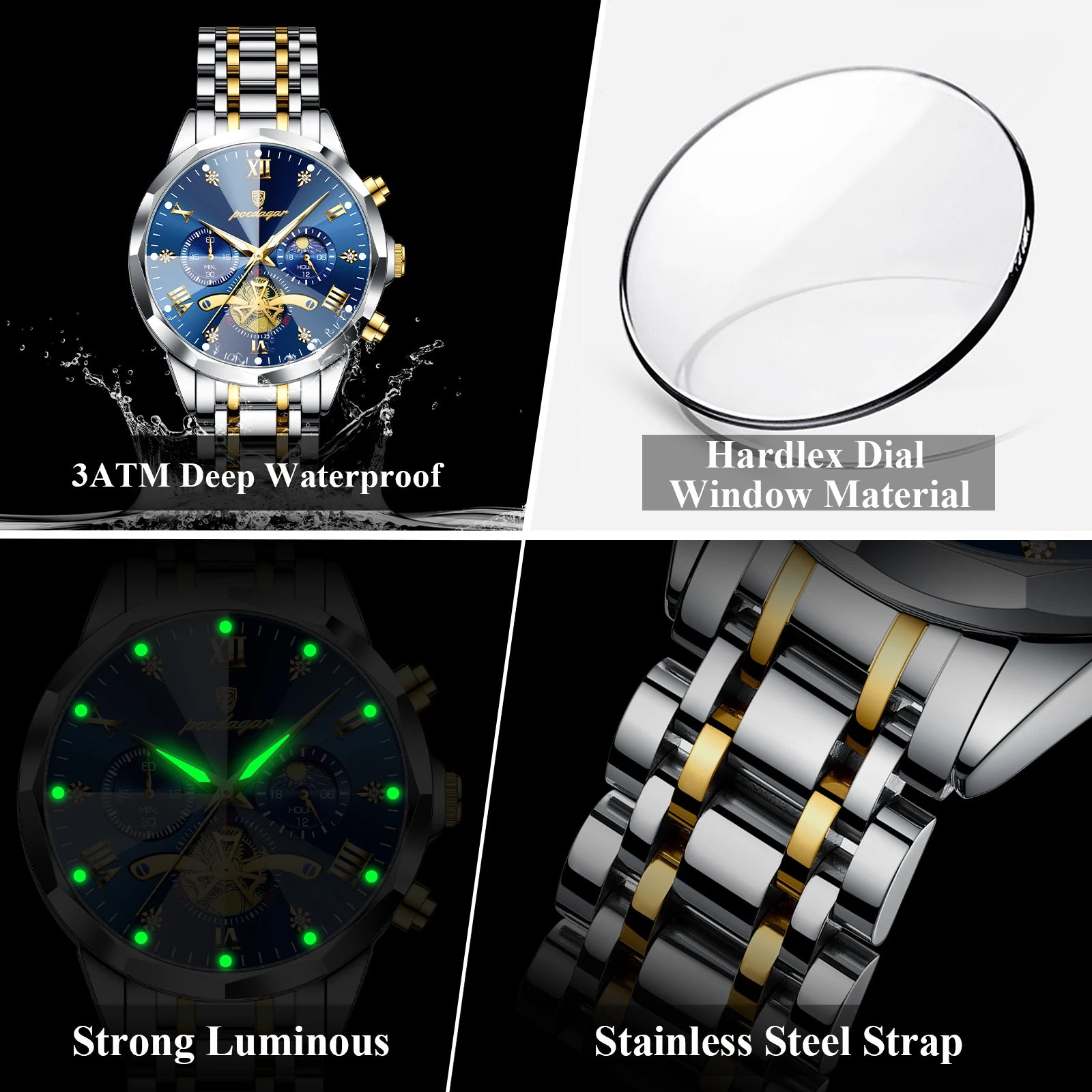 POEDAGAR Luxury Men Watch Top Original Waterproof Luminous Chronograph Man Wristwatch Stainless Steel Quartz Men's Watches Reloj