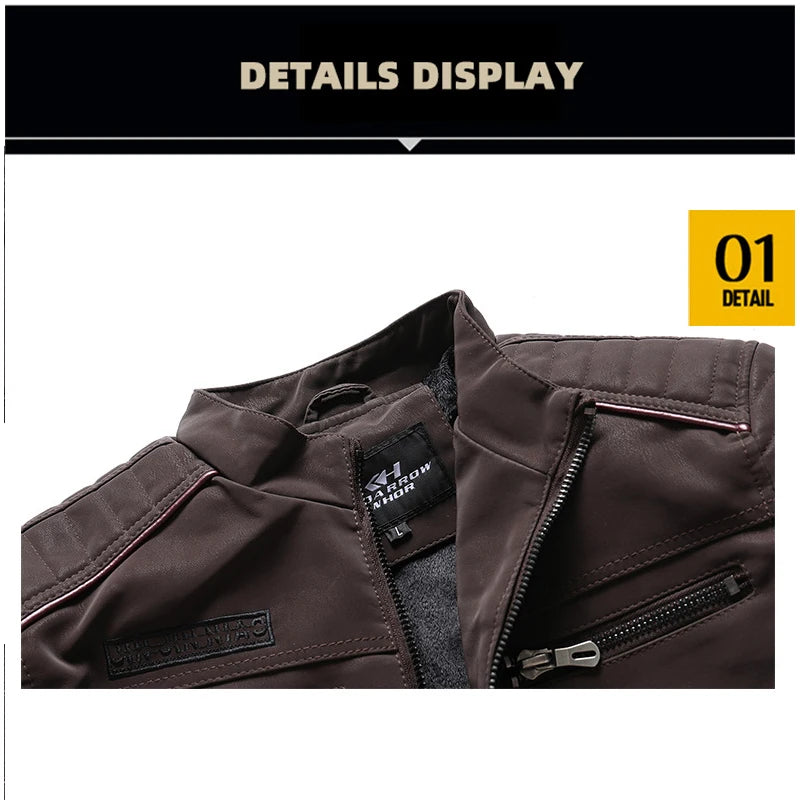 Motorcycle Leather Jacket Men Winter Warm Casual Embroidered Jacket Multi Pocket Retro Handsome Windproof Jacket Man Must Have