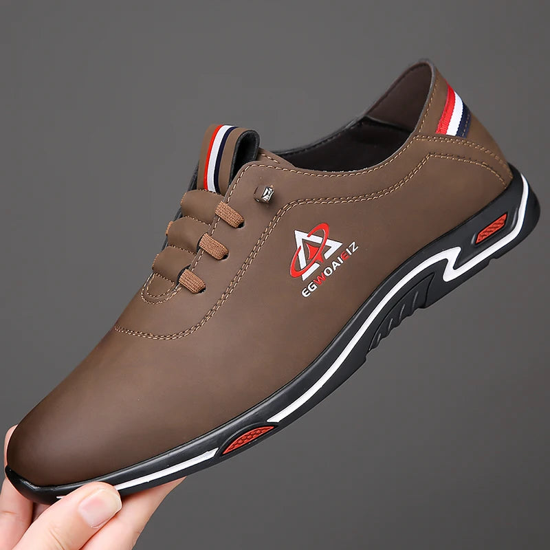 Yearcon Men's Slip-On Leather oes Breathable Thin Faionable Soft Bot And Anti-Slip Casual Lace-Up round Toe Rubber Sole