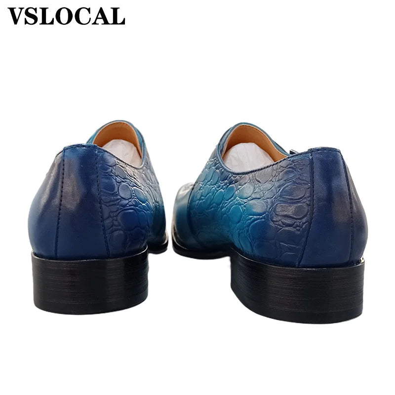 Genuine Leather Men's Loafers Blue Black Buckle Strap Casual Luxury Mens Dress Shoes Office Wedding Monk Shoes For Men