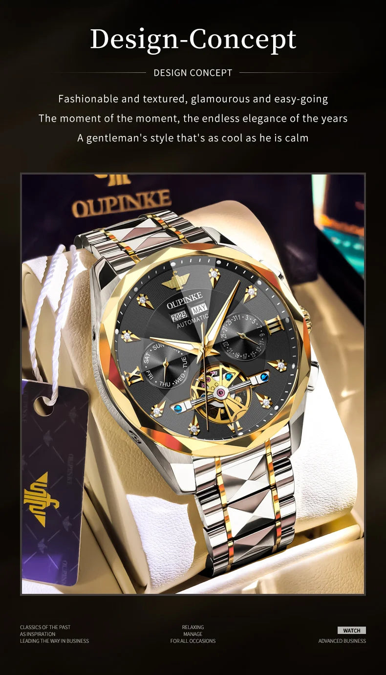 OUPINKE 3316 Automatic Mechanical Watch Classic New Version Watches for Men High-end Large Dial Wristwatch