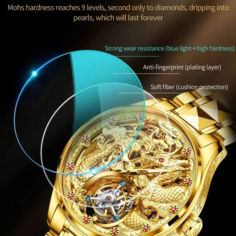 OUPINKE 3176 Tourbillon Men Watch Luxury Gold Dragon Watch Automatic Movement Mechanical Watch HD Sapphire Waterproof Men Watch