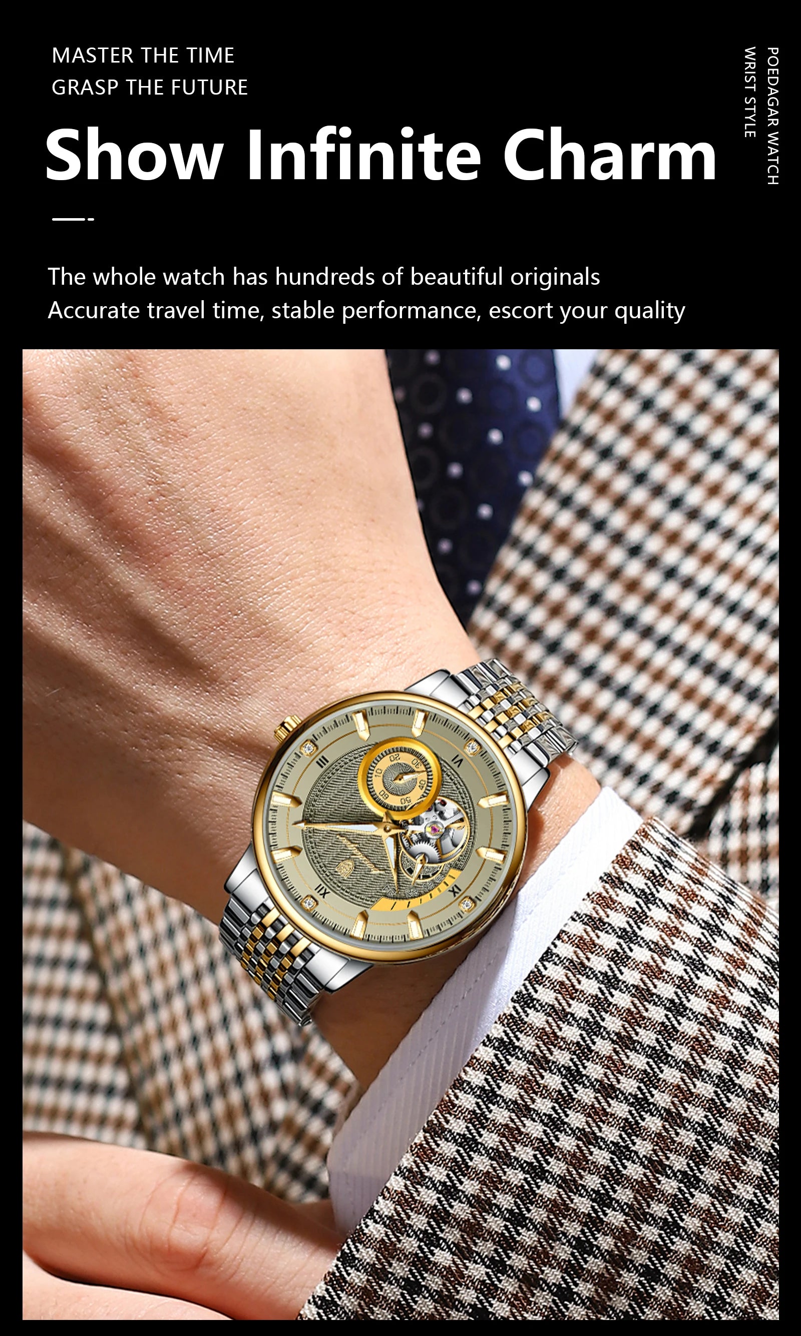 POEDAGAR Luxury Man Wristwatch Top Automatic Mechanical Luminous Men Watch Hollow Tourbillon Stainless Steel Men's Watches Reloj