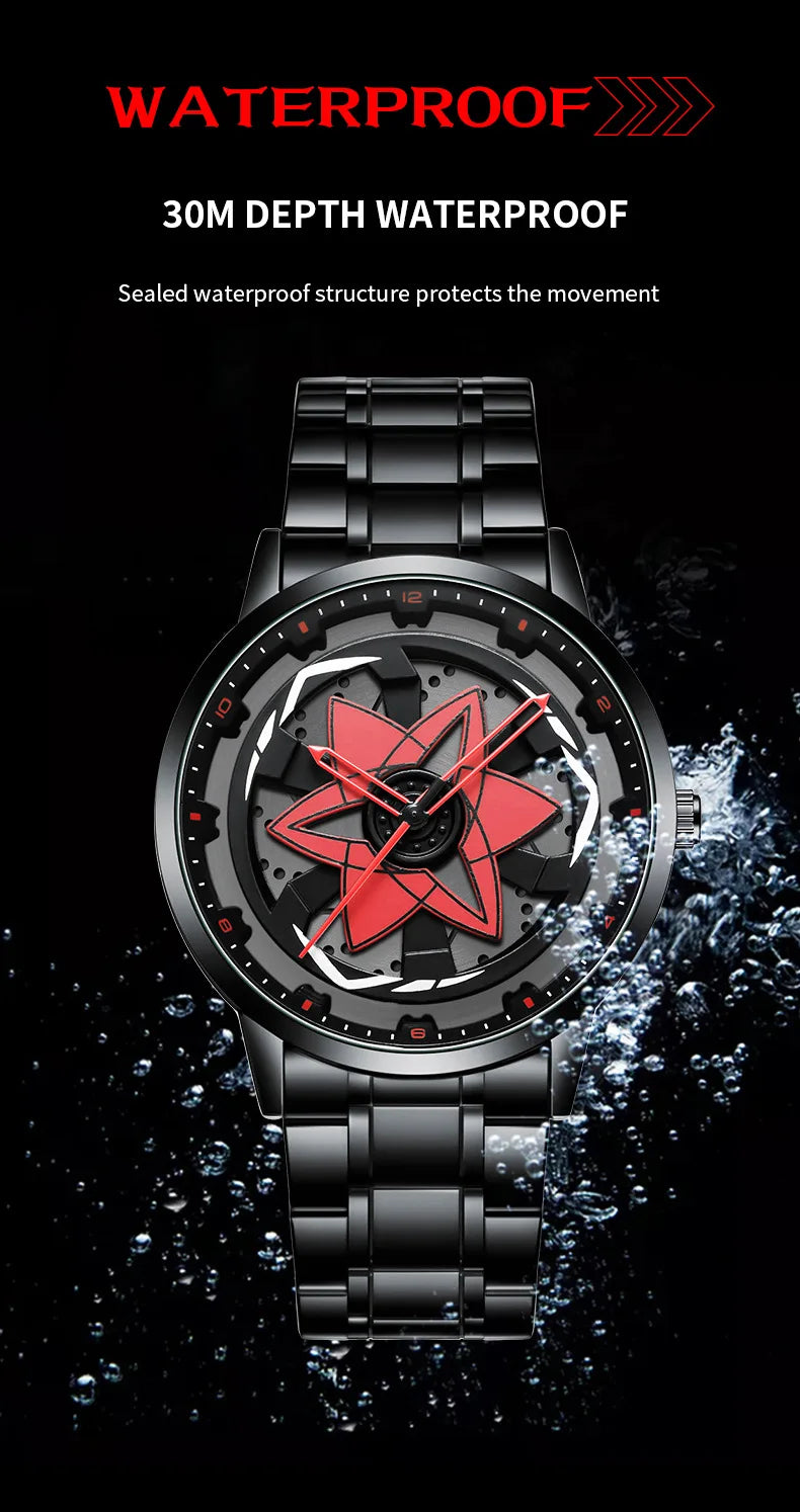 Kaleidoscope Sharingan Rotary Dial Watch 3D Japanese Anime Dial Quartz Men's Watch Top Brand Luxury Waterproof Fashion Men Watch