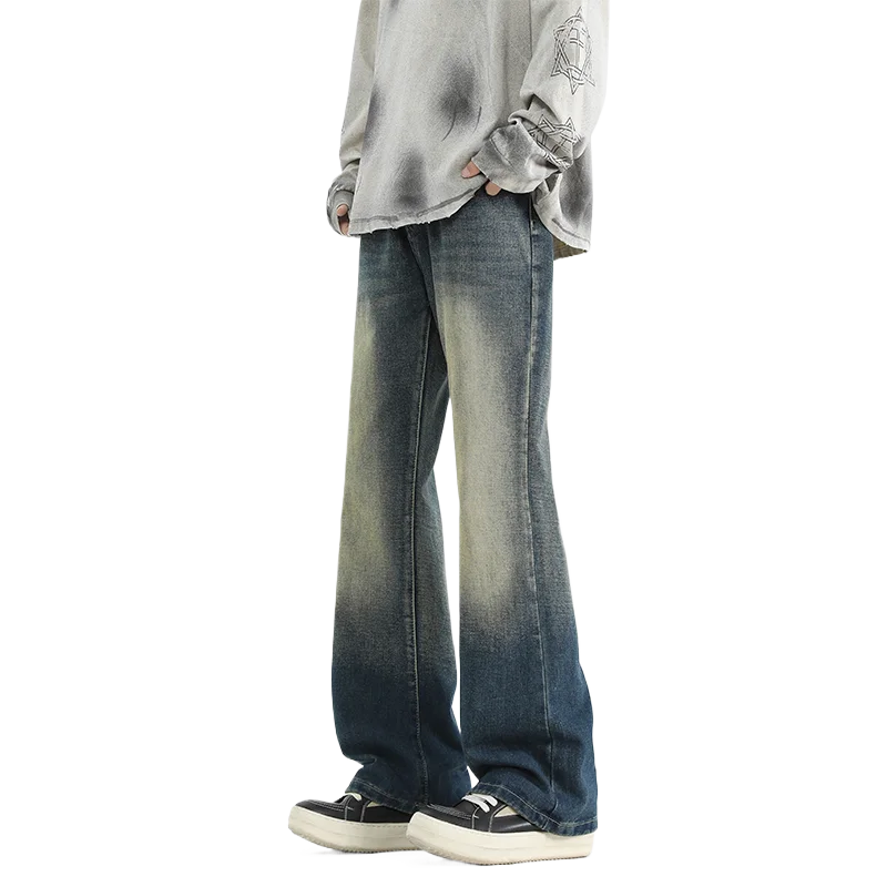 2025 Spring New Fashionable Jeans Design Sense Men's Gradient Color Washed Straight Tube Men's Denim Pants Wide Leg Denim Pants