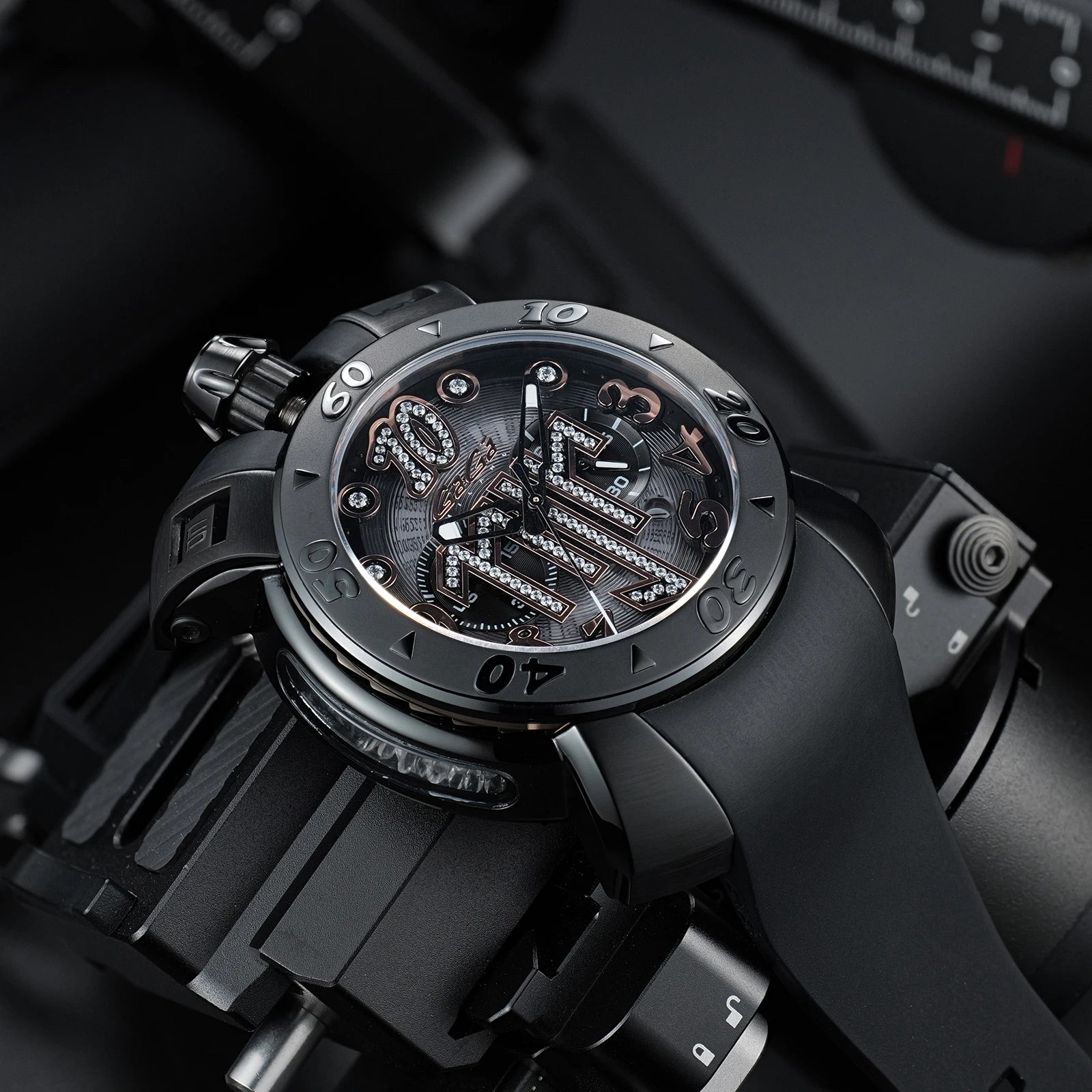 Gaga Men's Rose Gold Automatic Watch Big Numerals Fashion Big Dial Waterproof Sport Clock Comfortable Rubber Band Mechanical