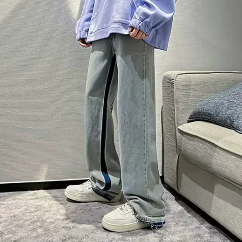 Man Fashion Casual Jeans Male Hip-hop Chic Loose Straight Leg Brand Retro Streetwear Pants Letter Print Goth Punk Baggy Trousers