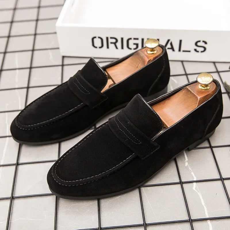 New Men Suede Leather Casual Shoes British Style Pointed Toe Fashion Slip-on Loafers