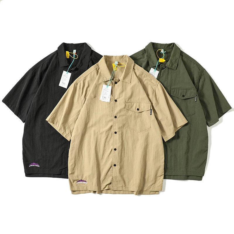 Men Shirts Fashion Business Outdoor Function Waterproof Sunscreen Quick Drying Breathable Summer Thin Short-sleeved Shirt
