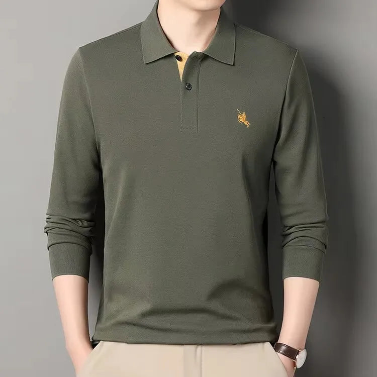 High end brand long sleeved polo shirt men's autumn new fashion embroidery lapel T-shirt casual business Paul men's clothing