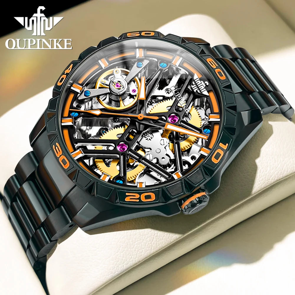 OUPINKE 3196 Fully Automatic Mechanical Watch Men Stainless steel Waterproof Green Night Light High-end Wristwatch Man