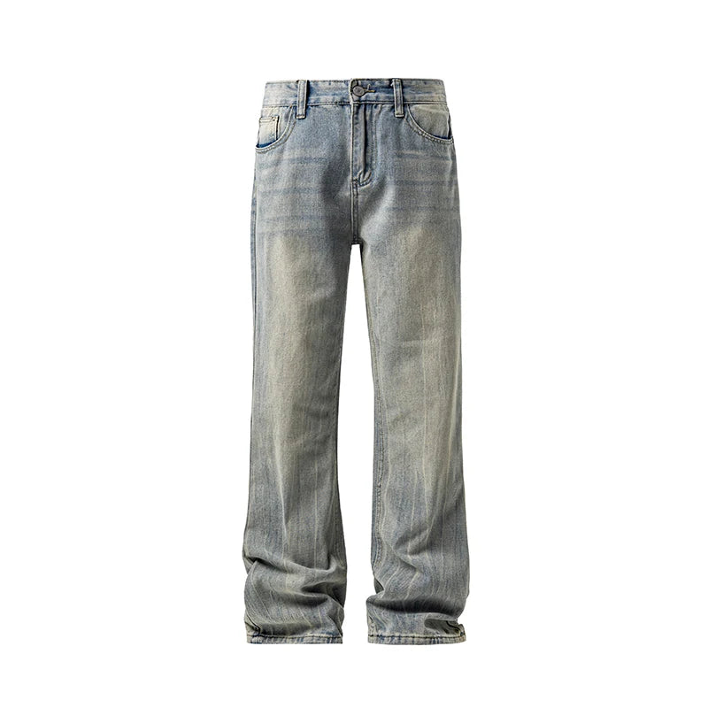 M-XXXXXL Flared Bolt Print Jeans Stitched Denim Pants Vintage Retro High Waisted Bell Bottom Trousers for Men Casual Streetwear