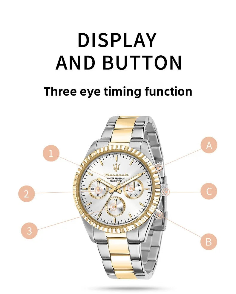 Original Maserati watches men's luxury gold fashion trend dial Shi Ying European and American business watch blue gold R88531000