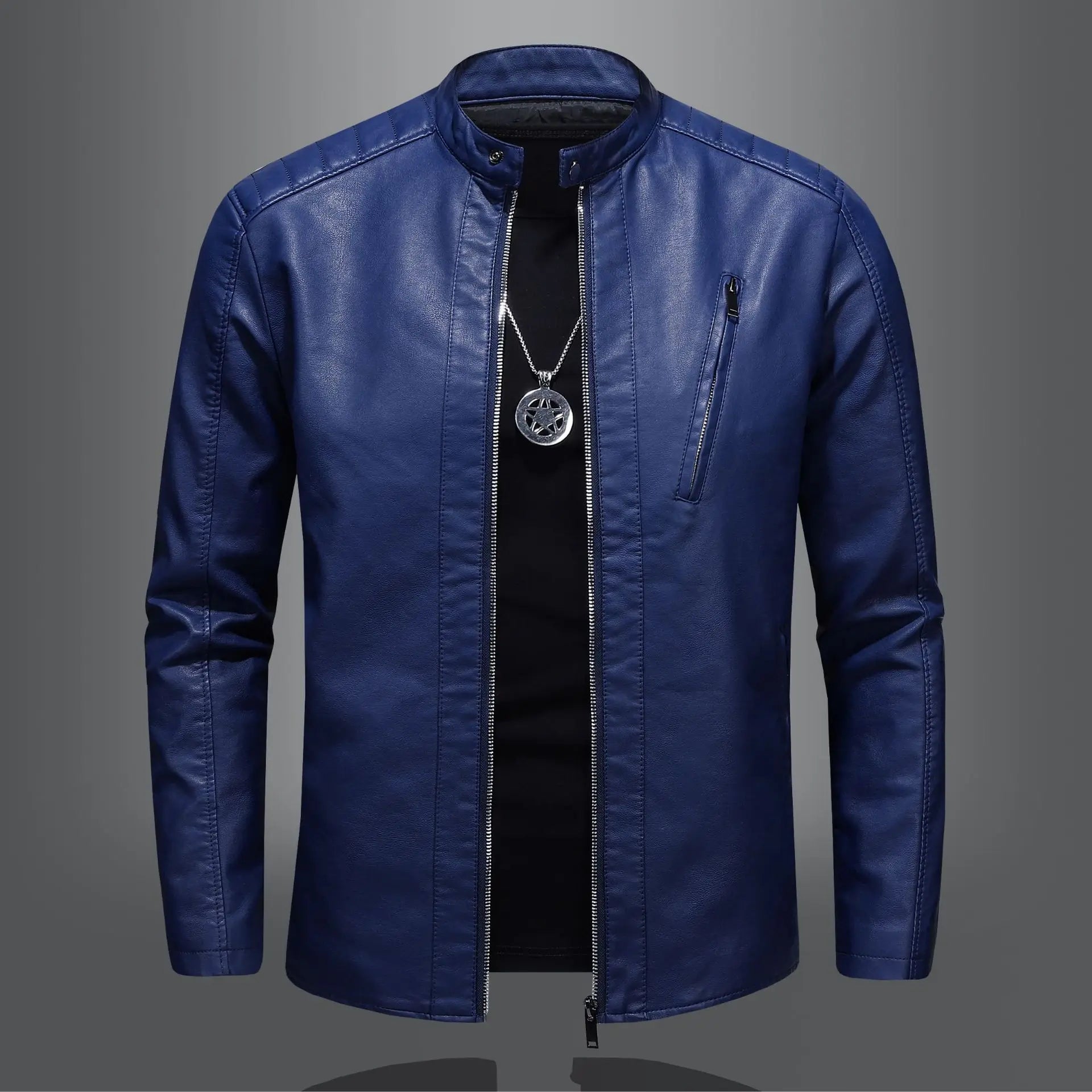 Korean Man Autumn Leather Jacket Stand Collar Long Sleeve Men Bomber Coat Fashion Motorcycle Punk Outdoor Zipper Male Outerwear