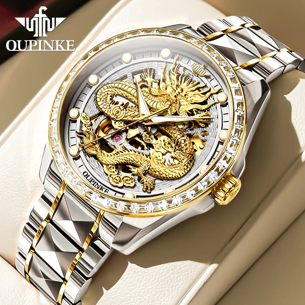 OUPINKE 3276 Mans Watch Luxury High Quality Mechanical WatchTungsten Steel Waterproof Luminous Watches For Man Gifts Dragon Dial