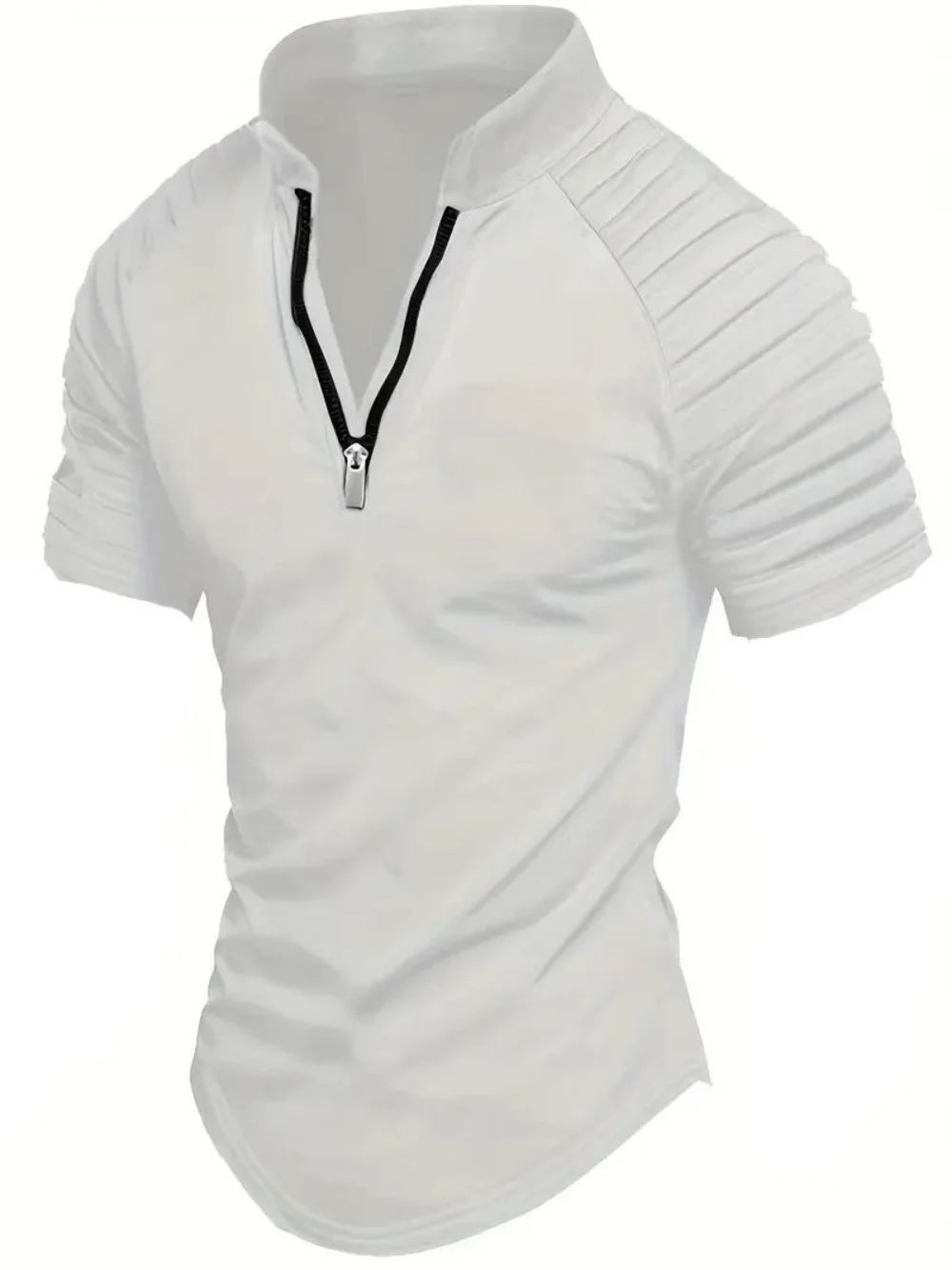Men's POLO Shirt Spring Sports Solid Color Standing Collar Pleated Zipper Breathable Casual Summer Fashion Top Short Sleeve