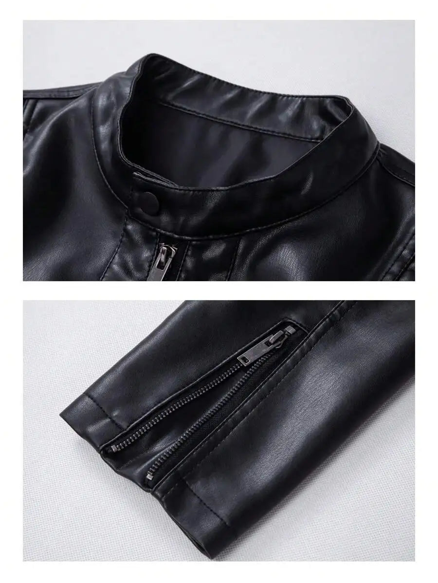 New Slim Fit Leather Jacket Men's Standing Collar Leather Jacket Men's Casual Leather Jacket High Quality Windbreaker Jackets