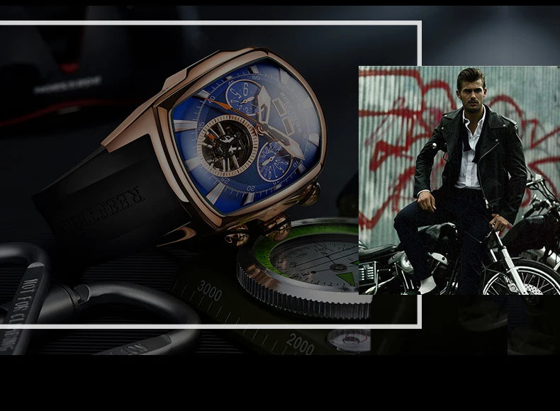 Reef Tiger 316L Stainless Steel Wine Barrel Automatic Watch Fashion Mulitfunction Tourbillon Mechanical Watches for Men RGA3069