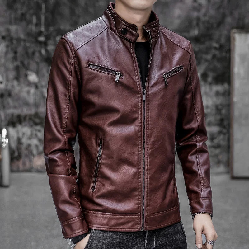 Male Leather Jackets Men Zipper Long Sleeve Fashion Brand Leather Jackets Short Cool Spring Autumn Biker Men Plus Size Jacket
