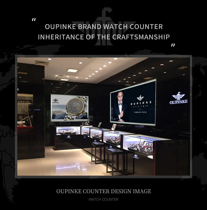OUPINKE 3206 Men's Watches Sky Eye Automatic Mechanical Wristwatch for Man Waterproof Stainless Steel Luminous Sapphire Luxury