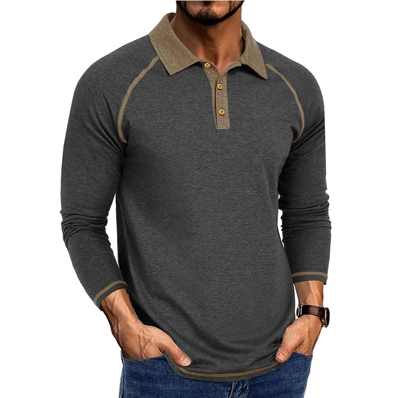 Men's Long Sleeve Polo Shirt Casual Turn Down Collar T Shirt for Men Autumn Tops Available in Multiple Colors