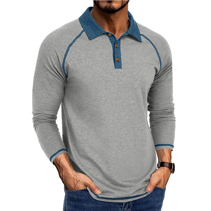 Men's Long Sleeve Polo Shirt Casual Turn Down Collar T Shirt for Men Autumn Tops Available in Multiple Colors