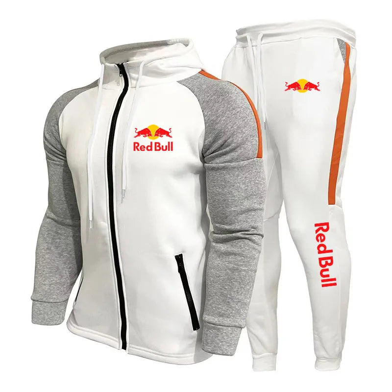 2025 New Red Bull Logo Racing Suit Men's Outdoor Sports Set Running Hooded Jacket Sweatshirt Sports Pants Two-Piece Training Set