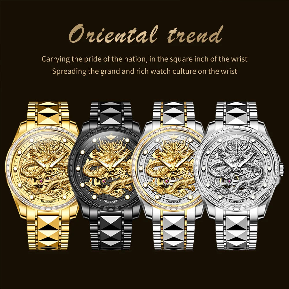  OUPINKE 3276 Mens Watch Original luxury Brand Automatic Mechanical Watch Dragon Dial Watch For Men Moon Phase Watch Mens Gift
