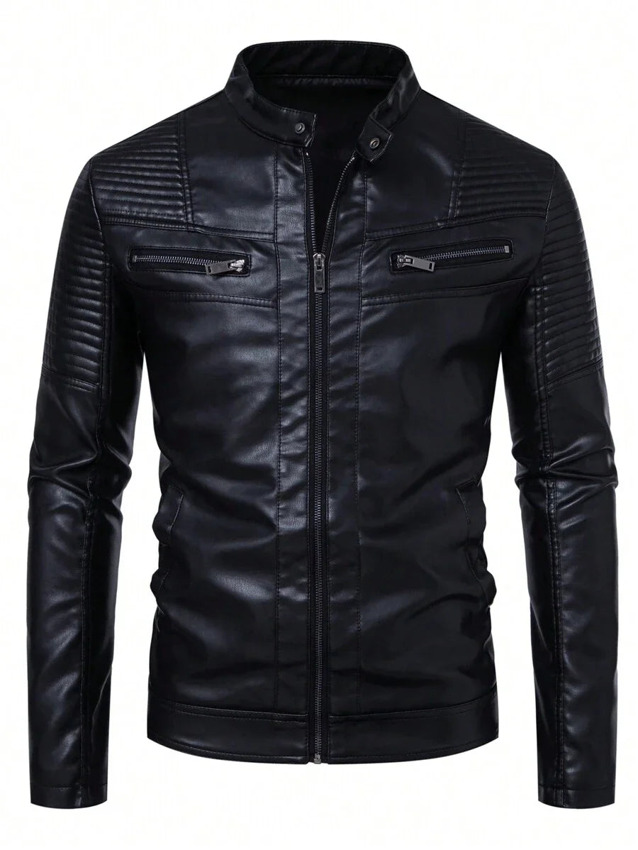 New Slim Fit Leather Jacket Men's Standing Collar Leather Jacket Men's Casual Leather Jacket High Quality Windbreaker Jackets