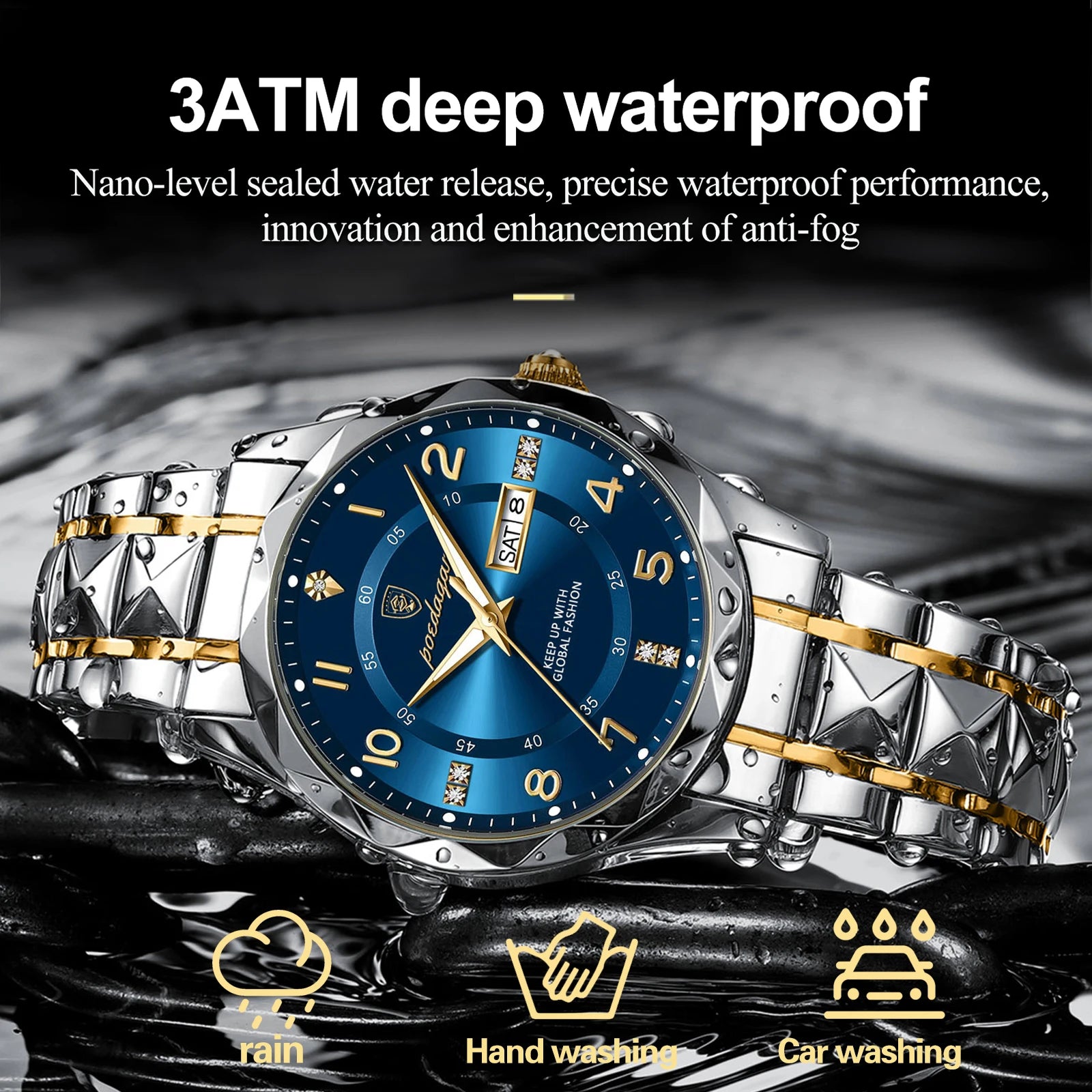 POEDAGAR Luxury Men Watch Waterproof Date Week Luminous Fashion Wristwatch Stainless Steel Quartz Sport Men's Watches Male Reloj