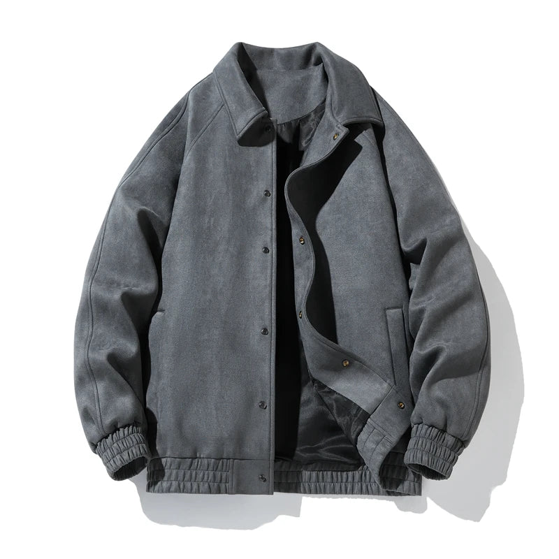 Suede Leather Jacket Men Spring Autumn Turndown Collar Casual Jacket Men Streetwear Plus Size M-8XL for Big and Tall Men's Coats
