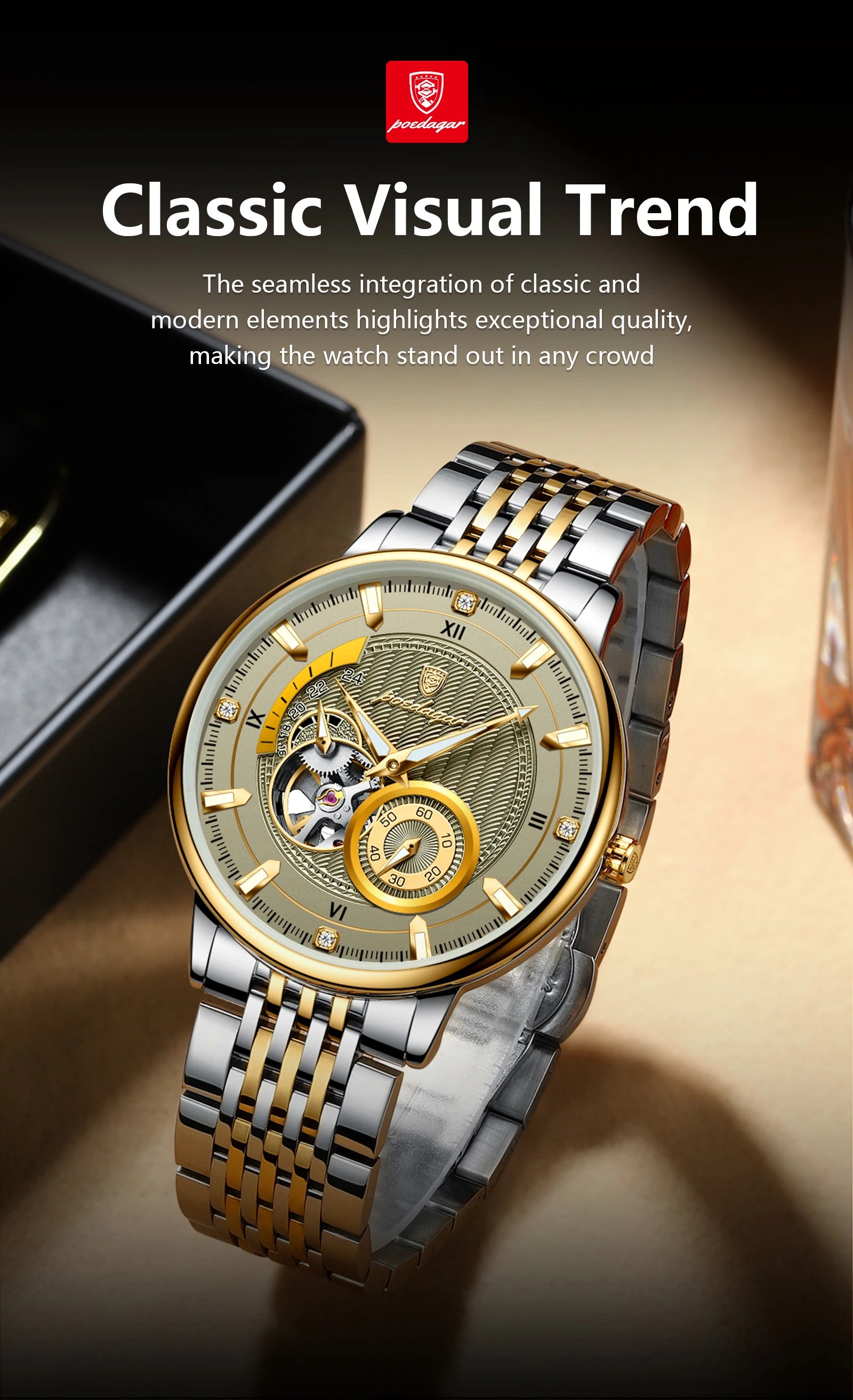 POEDAGAR Luxury Man Wristwatch Top Automatic Mechanical Luminous Men Watch Hollow Tourbillon Stainless Steel Men's Watches Reloj
