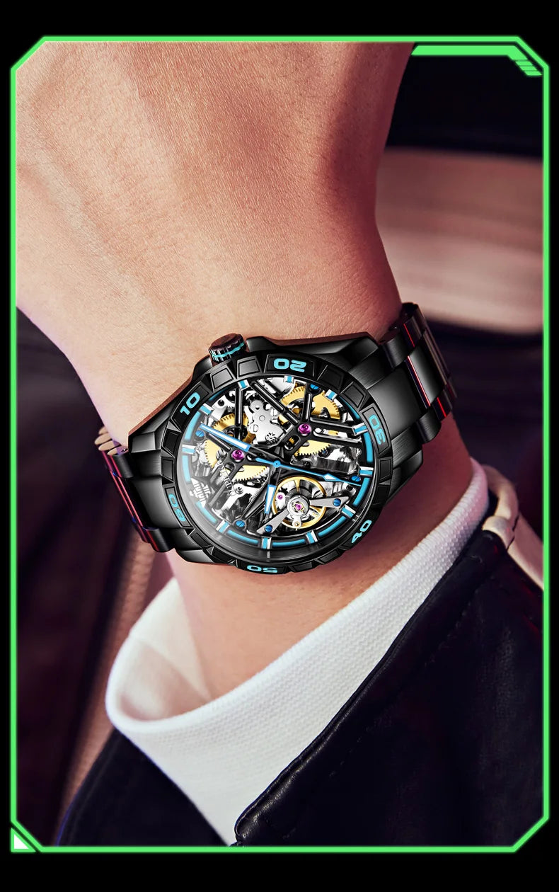 OUPINKE 3196 Fully Automatic Mechanical Watch Men Stainless steel Waterproof Green Night Light High-end Wristwatch Man