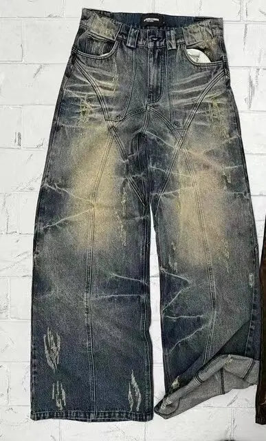 2025 new Jeans Y2K Mens Womens Retro Hip Hop Distressed Embroidered Baggy Jeans Black Pants Rock High Waist Wide Leg Trousers