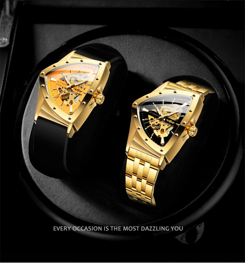 Winner 395S Premium Men's Luxury Automatic Mechanical Watch Stainless Steel Hollow Triangle Skeleton Dial Casual Men's Clock