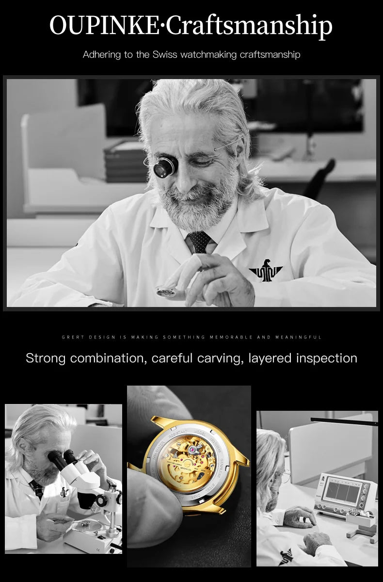 OUPINKE 3210 Gold Men Fully Automatic Mechanical Watch High end Original 3D Hollow Design Waterproof Luminous Men Watch Luxury
