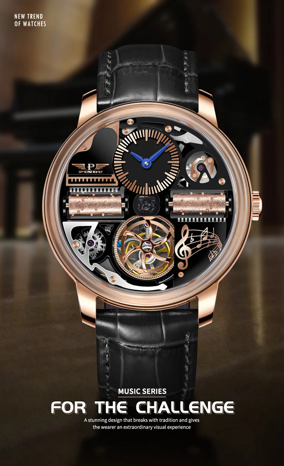 PINDU Watch New TOP Men Mechanical Watch Godfather Fashionable Classic Series 45.5MM Wristwatches Men M2791B