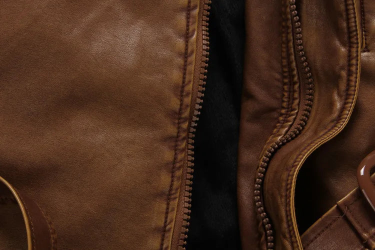 Men's Fashion Leather Long Jacket Men New Casual Vintage Blazer Winter Thick Motorcycle Biker Coat Men's Brand Design PU Jacket