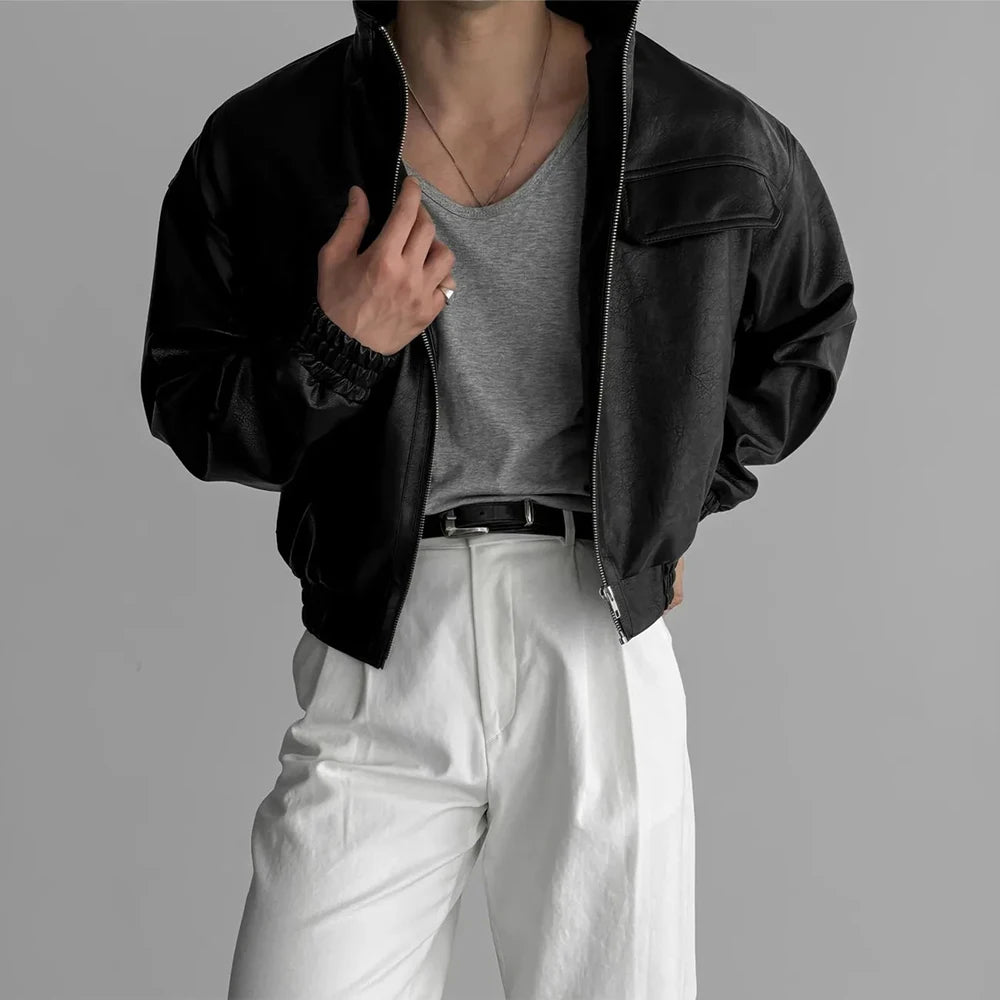Mens Pu Leather Jacket Short Motorcycle Jacket Street Wear Fashion Youth Biker Pilot Jacket Old Money Men'S Clothing 2025 New