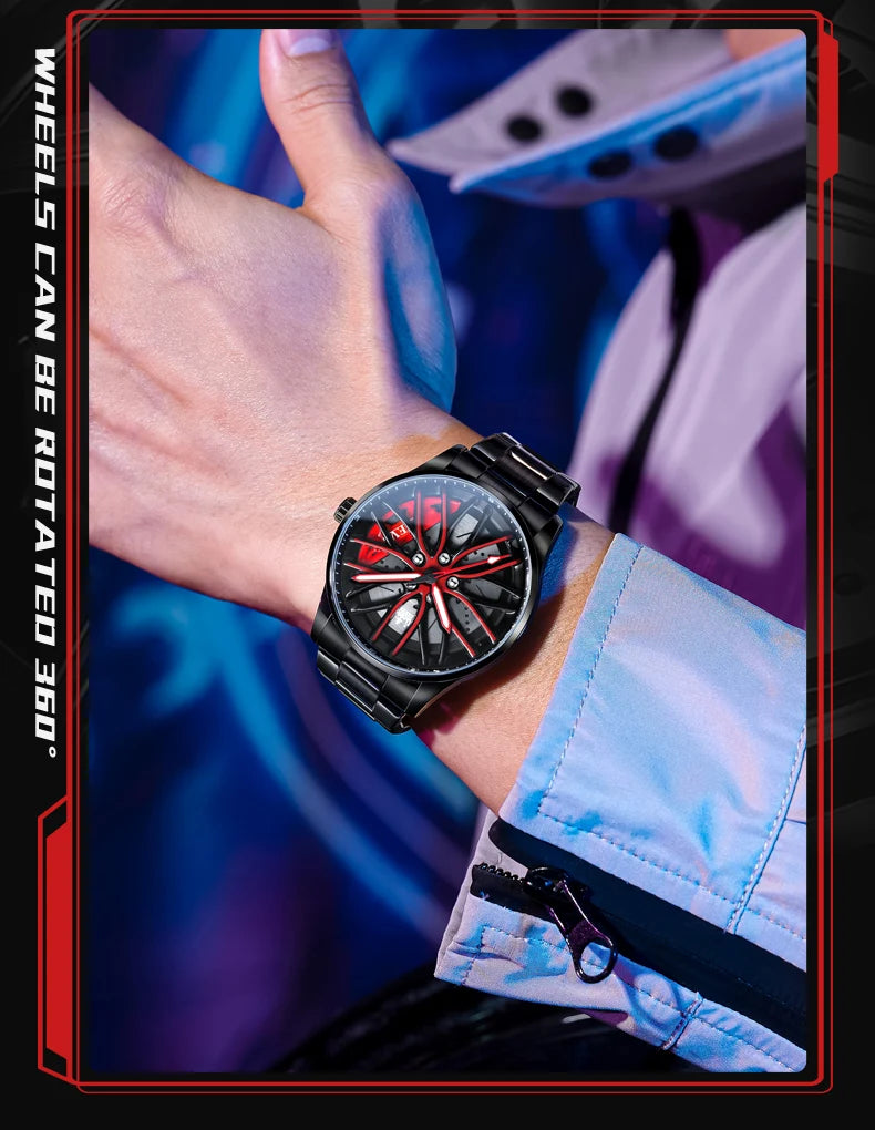 OLEVS Men Watches Waterproof Rotary Sport Car Rim Man Luxury Watch High Quality Fashion Stainless Steel Quartz Men's Watches