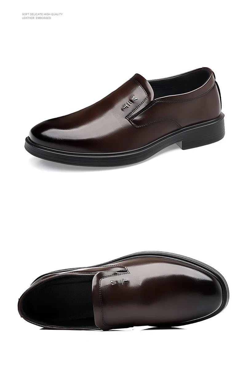 2025 Spring New Designer Leather Shoes for Men Solid Color Fashion Business Casual Shoes Male Retro Black Dress Shoe Man