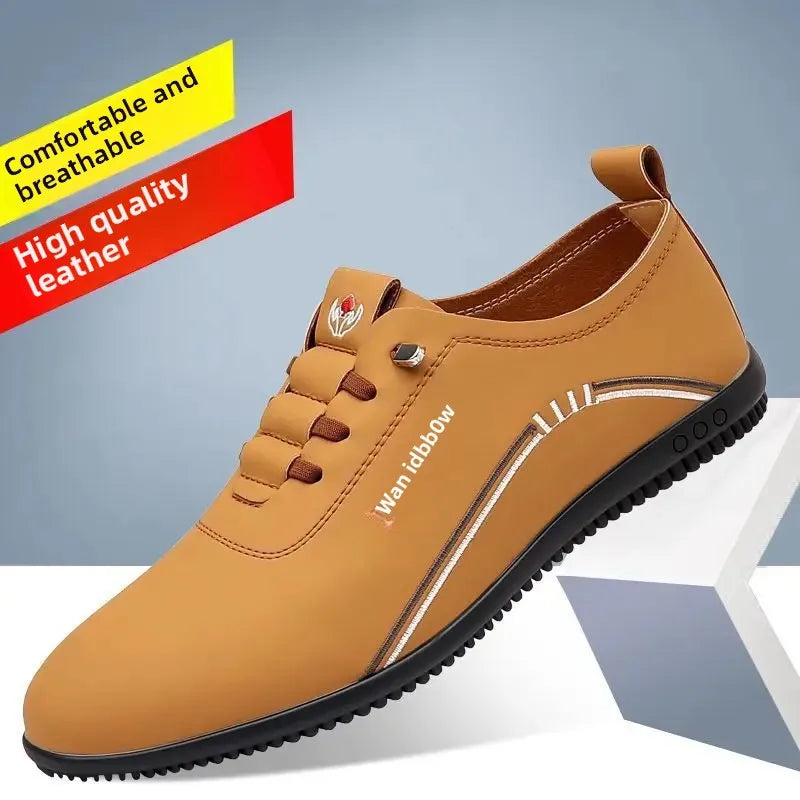 Soft Leather Men's Business Casual Shoes Slip-On Lightweight Bean Bean Shoes Dad Shoes Fall Season Comfortable Bottom Shoes