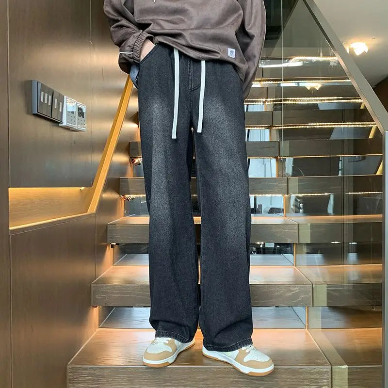 Men's jeans, black, autumn and winter, American style men's youthful and trendy pants, mid waist casual straight leg jeans