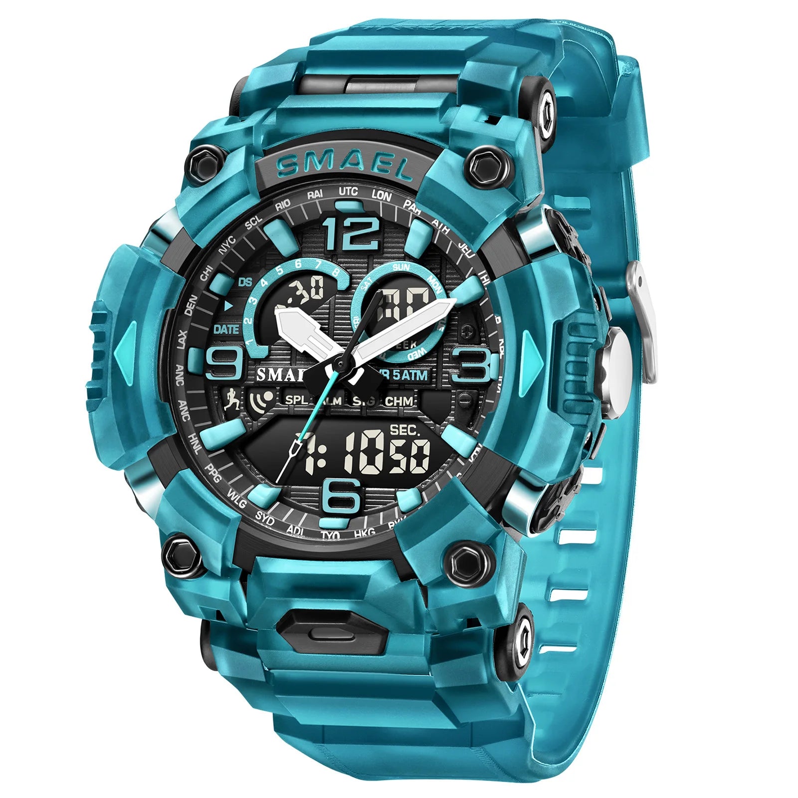 SMAEL Fashion Sports Casual Electronic Man Watch Dual Digital Display Silicone Strap Luminous Waterproof Alarm Watches for Men