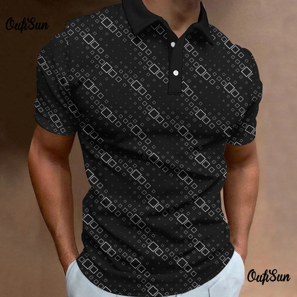 Men's Polo Shirt Fashion 3d Abstract Mesh Print High Quality Men Tops Loose Golf Sweatshirt Oversize Button Polo T-Shirt For Men